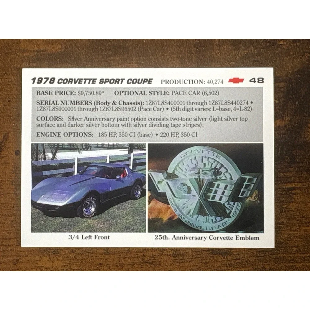 Vette Set Chevrolet Corvette Vintage Trading Card Lot 22 Cards 1953-1978 History
